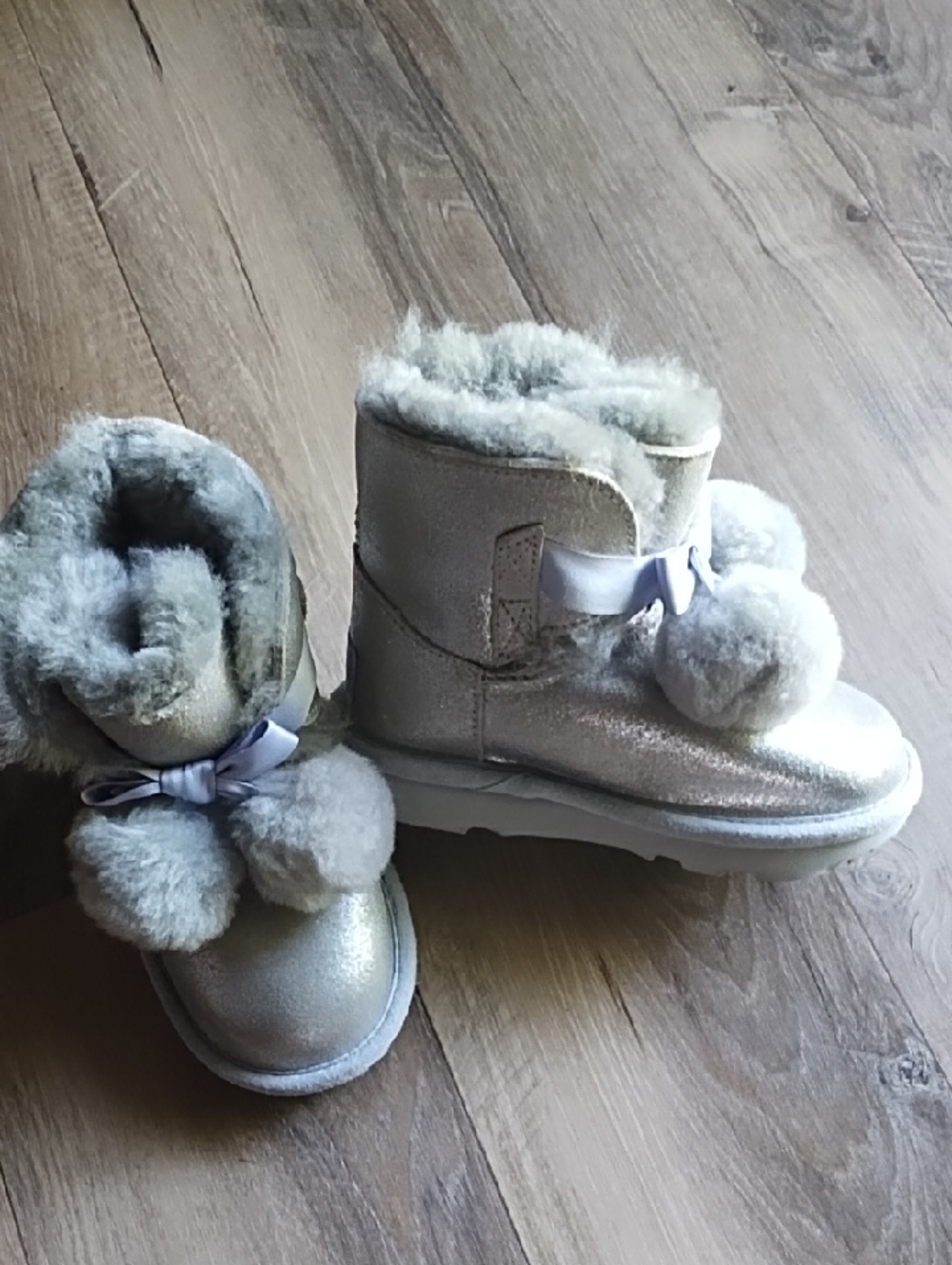 UGG Kids Metallic Silver Pom-Pom Cozy Boots